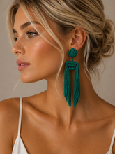 The Statement Beaded earrings with long Tassel in Black