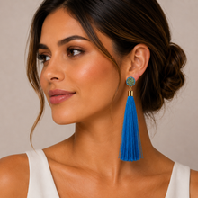 "Rose" Tassel Earrings in "Blue"