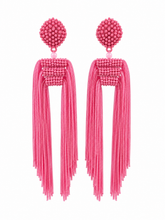 "The Statement" beaded earrings with long tassel in Pink