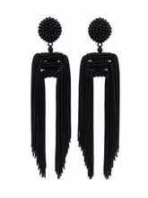 "The Statement" beaded earrings with long tassel in Black