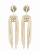 "The Statement" beaded earrings with long tassel in Cream