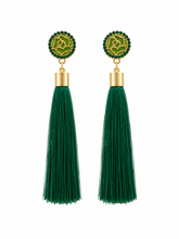"Vintage Silk" Earrings in Dark Green & Gold