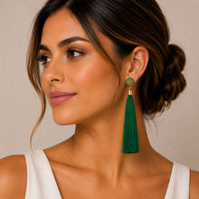 "Rose" Tassel Earrings in "Forest Green"