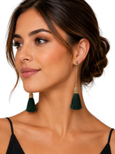 "Vintage Silk" Earrings in Dark Green & Gold
