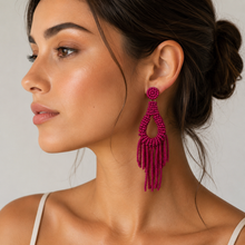 "Vacay" beaded earrings in Fuchsia
