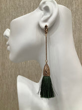 "Vintage Silk" Earrings in Dark Green & Gold