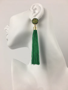 Forest green tassel on sale earrings